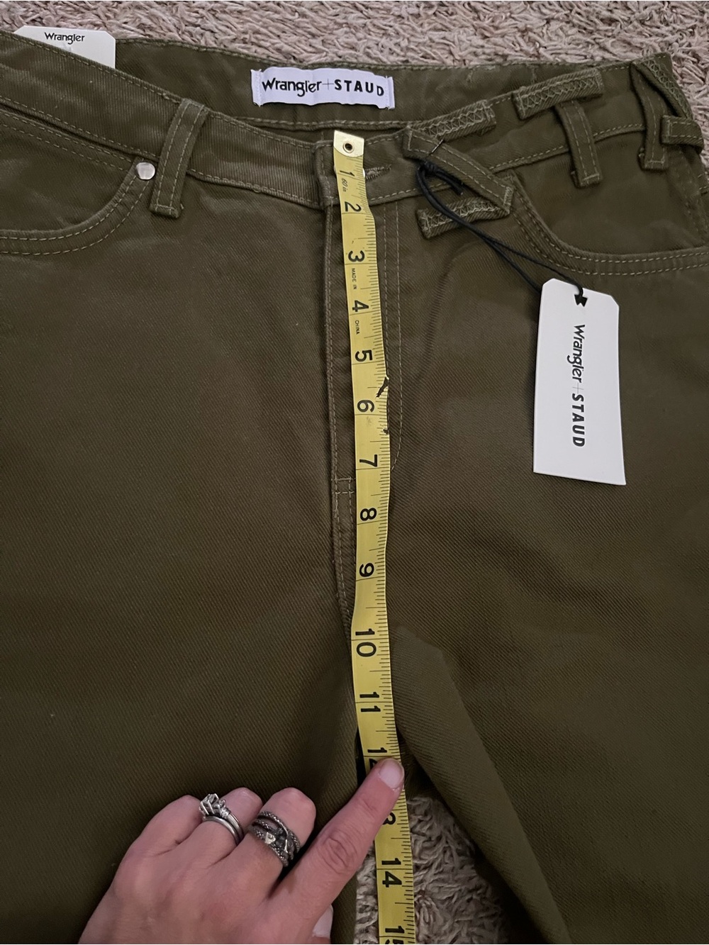 NWT STAUD X Wrangler The Loose WIde Leg Jean in Sergeant Sz 27 Army Green - Picture 13 of 15